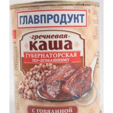 Каша ГлавПродукт Губернаторская гречневая с говядиной, 340 гр ж/б