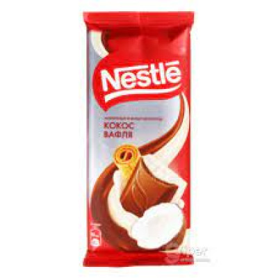Шоколад Nestle молочный и белый Кокос-Вафля, 82 гр