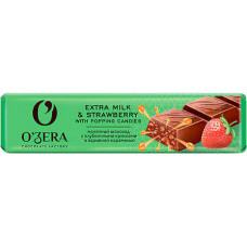 Шоколадный батончик O'Zera Extra milk & Strawberry with popping candy, 45 гр