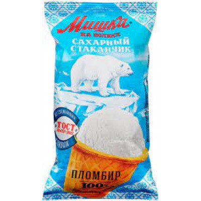 Мороженое Пломбир Мишка на полюсе Сахарный стаканчик, 70 гр