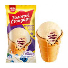 Мороженое Пломбир Золотой Стандарт Черника-Вафельный стаканчик, 80 гр