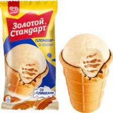 Мороженое Пломбир Золотой Стандарт Сгущенка-Вафельный стаканчик, 80 гр