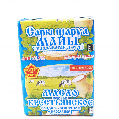 Масло Ростан Крестьянское сладко-сливочное несоленое 72,5%, 200 гр