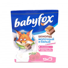 Шоколад Baby Fox детский молочный и белый с малиной в кубиках, 90 г