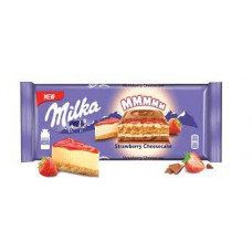 Шоколад Milka Strawberry Cheesecake молочный с начинкой со вкусом чизкейка, клубничной начинкой и печеньем 300 гр