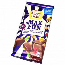 Шоколад Alpen Gold Max Fan взрывная карамель, мармелад, печенье 160 гр