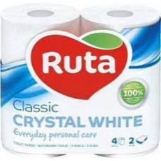 Бумага туалетная Ruta Classic Crystal White 2 слоя, 4 шт