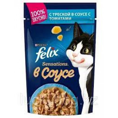 Корм для кошек Felix Sensation желе Треска-Томат, 75 гр