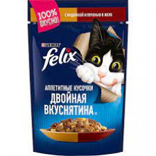 Корм для кошек Felix Двойной вкус Индейка-Печень желе, 75 гр